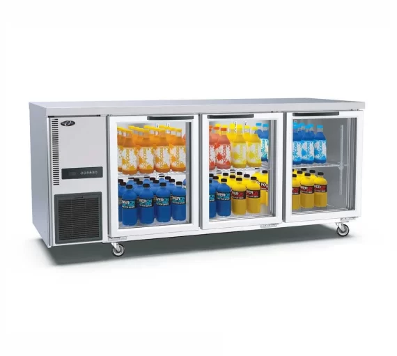 Stainless Steel Triple Glass Door Workbench Fridge - TL1800TNG-3D